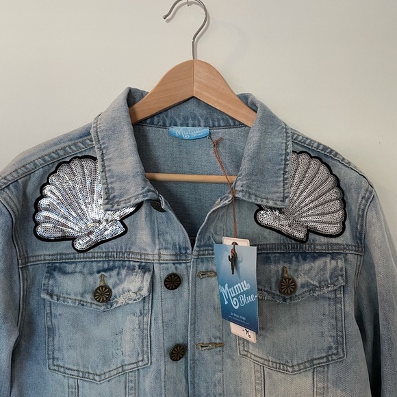 Show Me Your MuMu Light Blue Jean Jacket with Black Accents - Picture 3 of 11